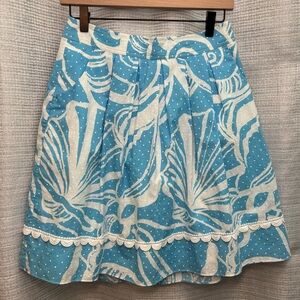 Lilly Pulitzer Blue White A-Line Skirt Size 2 Coastal Botanical Print
